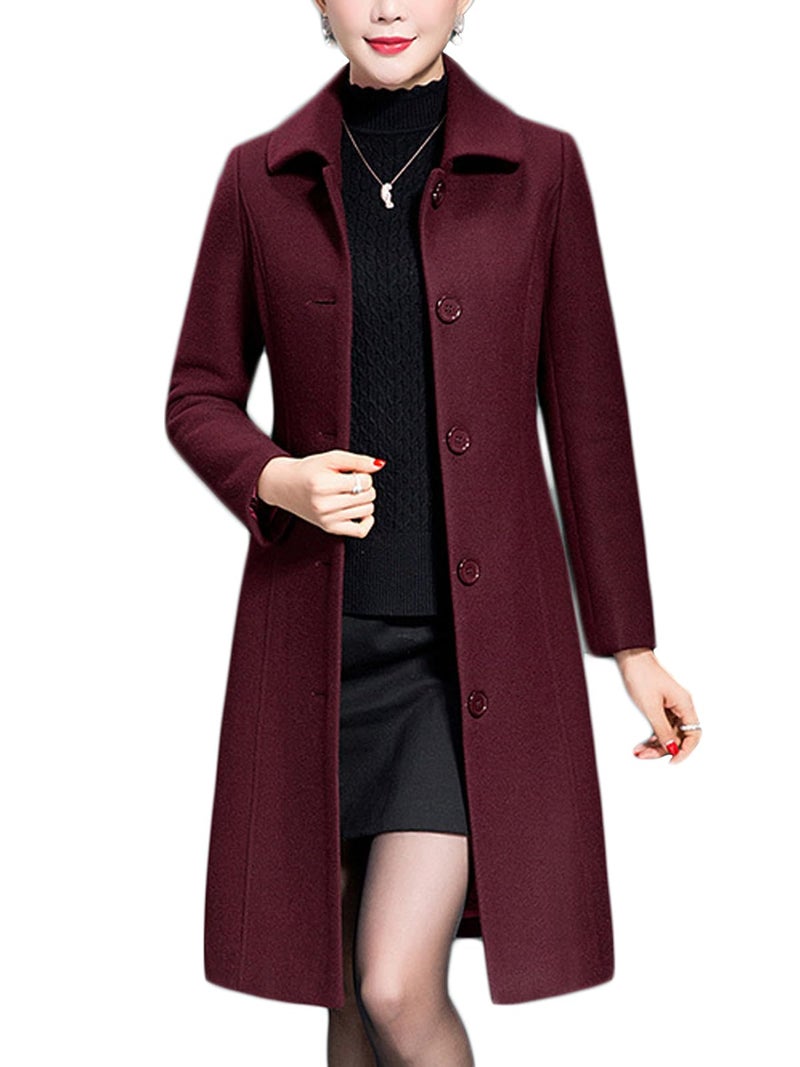Jenkoon Women's Wool Trench Coat Winter Long Thick Overcoat Walker Coat (Wine, Small) - Image 1